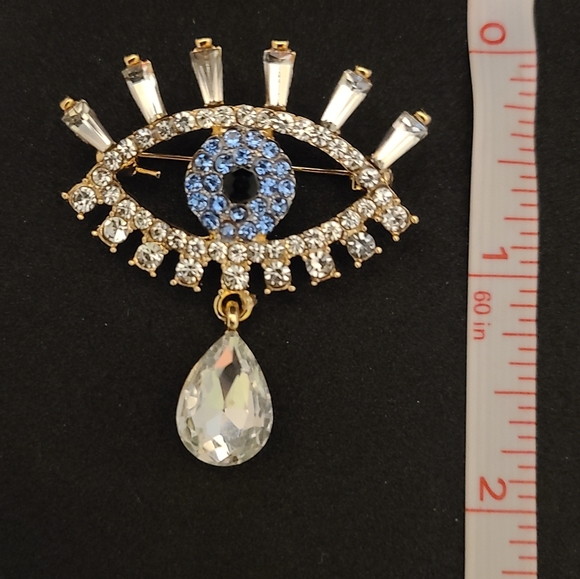 🧿 EVIL EYE Rhinestone & Simulated Gemstone Teardrop Protection Brooch Pin - Picture 2 of 4